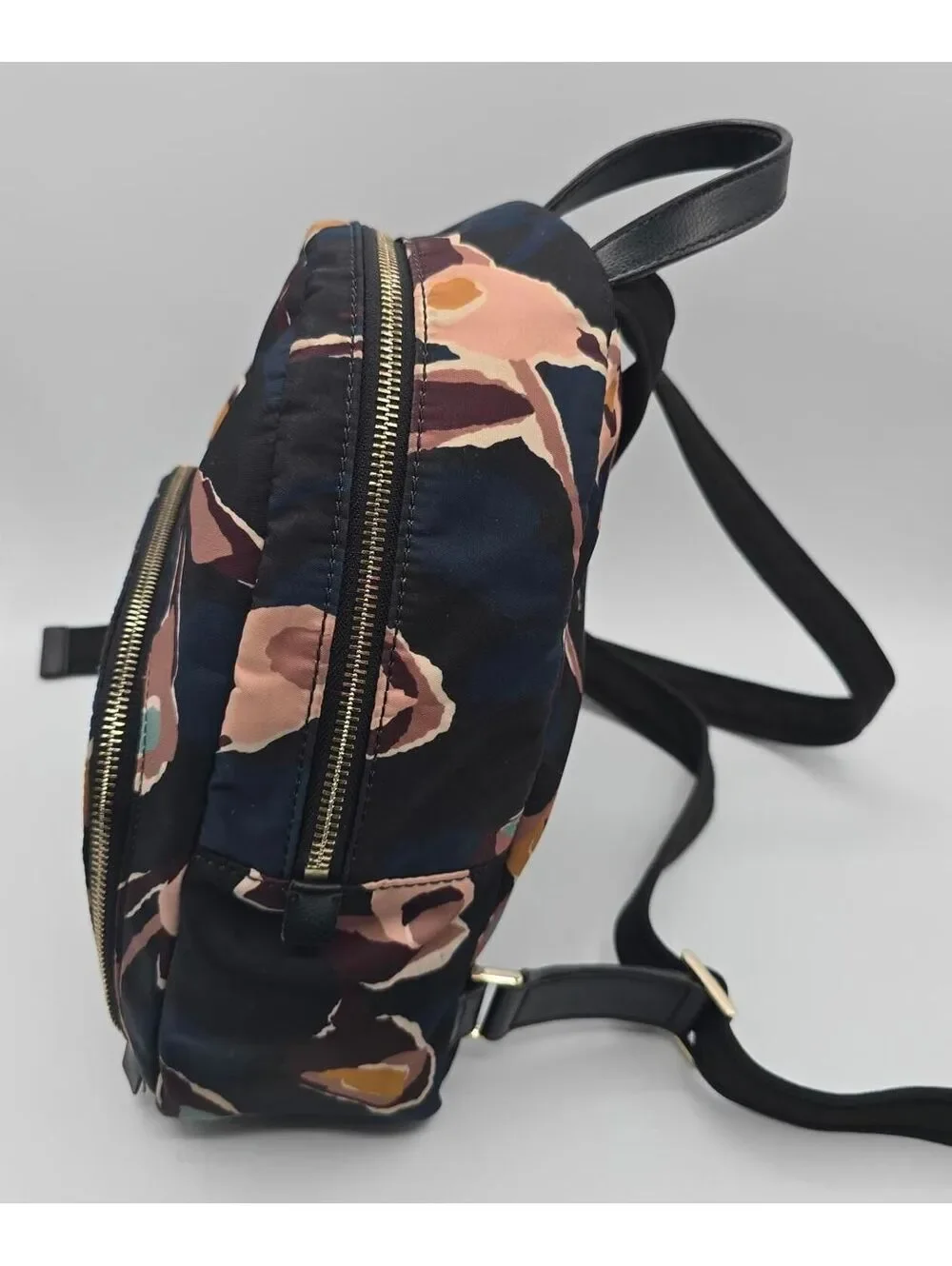 Kate Spade Chelsea Floral Nylon Backpack Black Multi Travel Bag 10